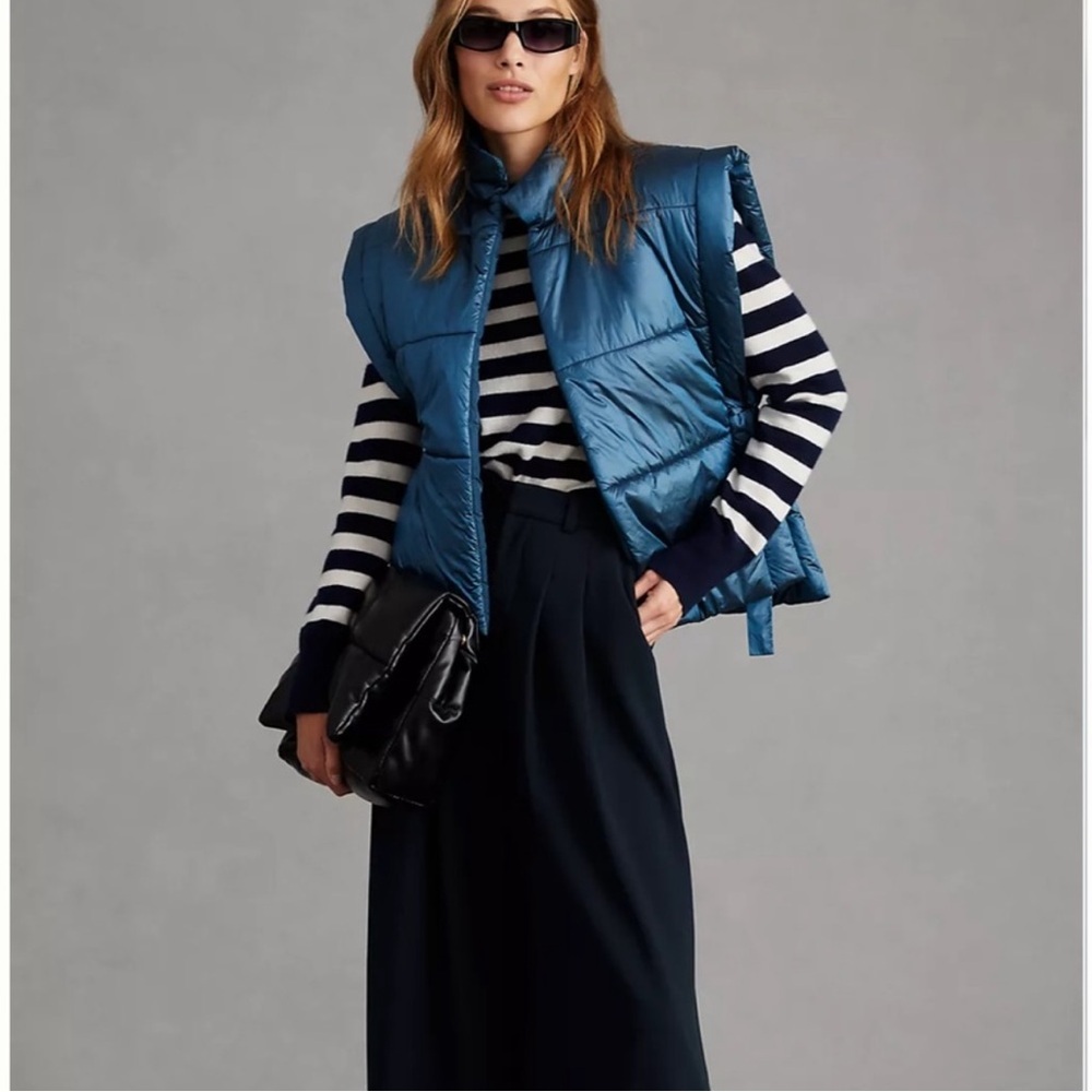 Anthropologie Pilcro Women's Packable Puffer Vest‎ Side Tie Blue One Size